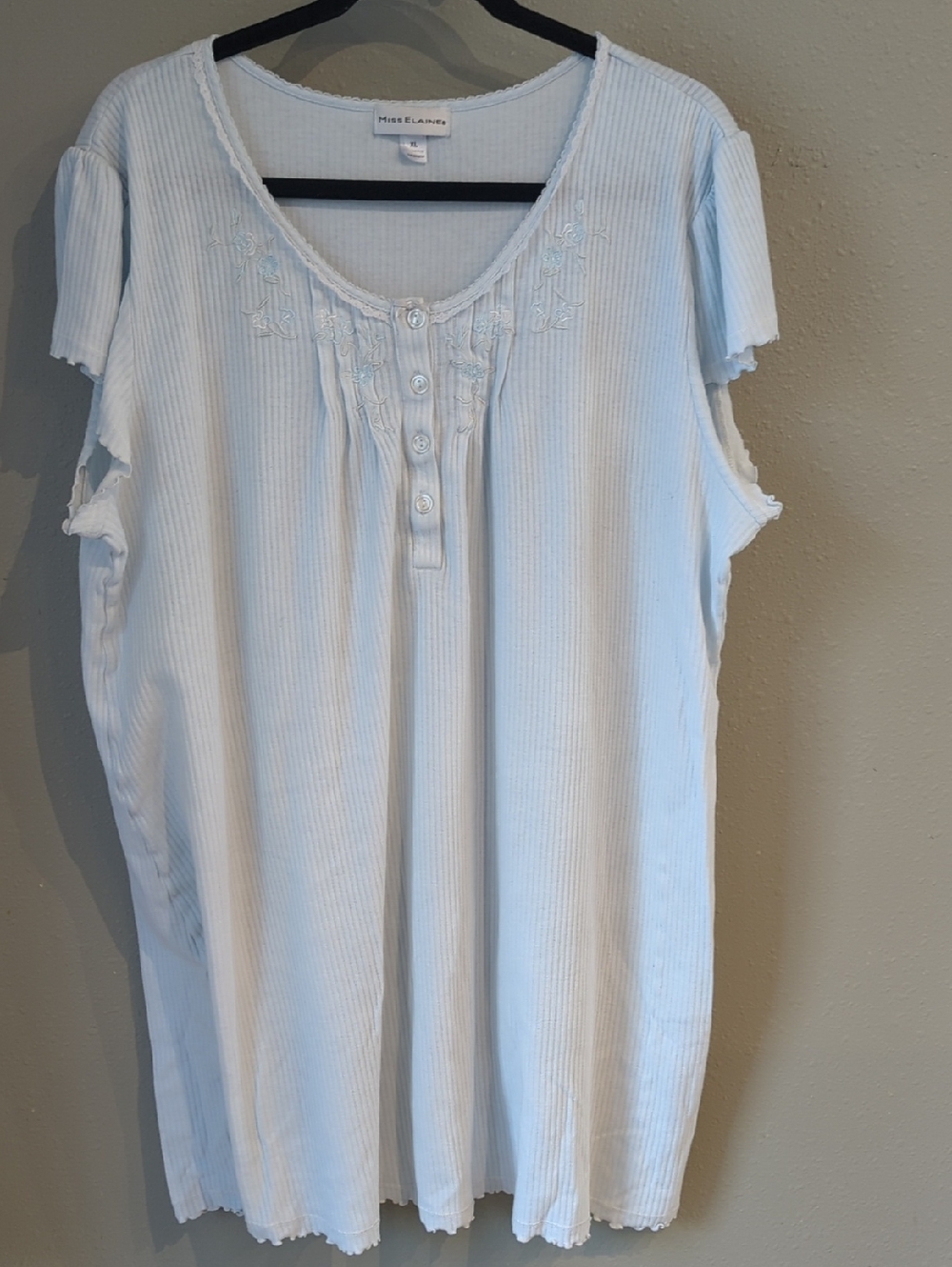 Miss Elaine Light Blue Ribbed Nightshirt Gown XL
